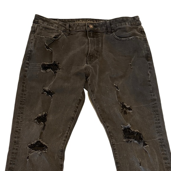 AMERICAN EAGLE Extreme Flex 4 Slim Jeans Black Ripped - Picture 2 of 8